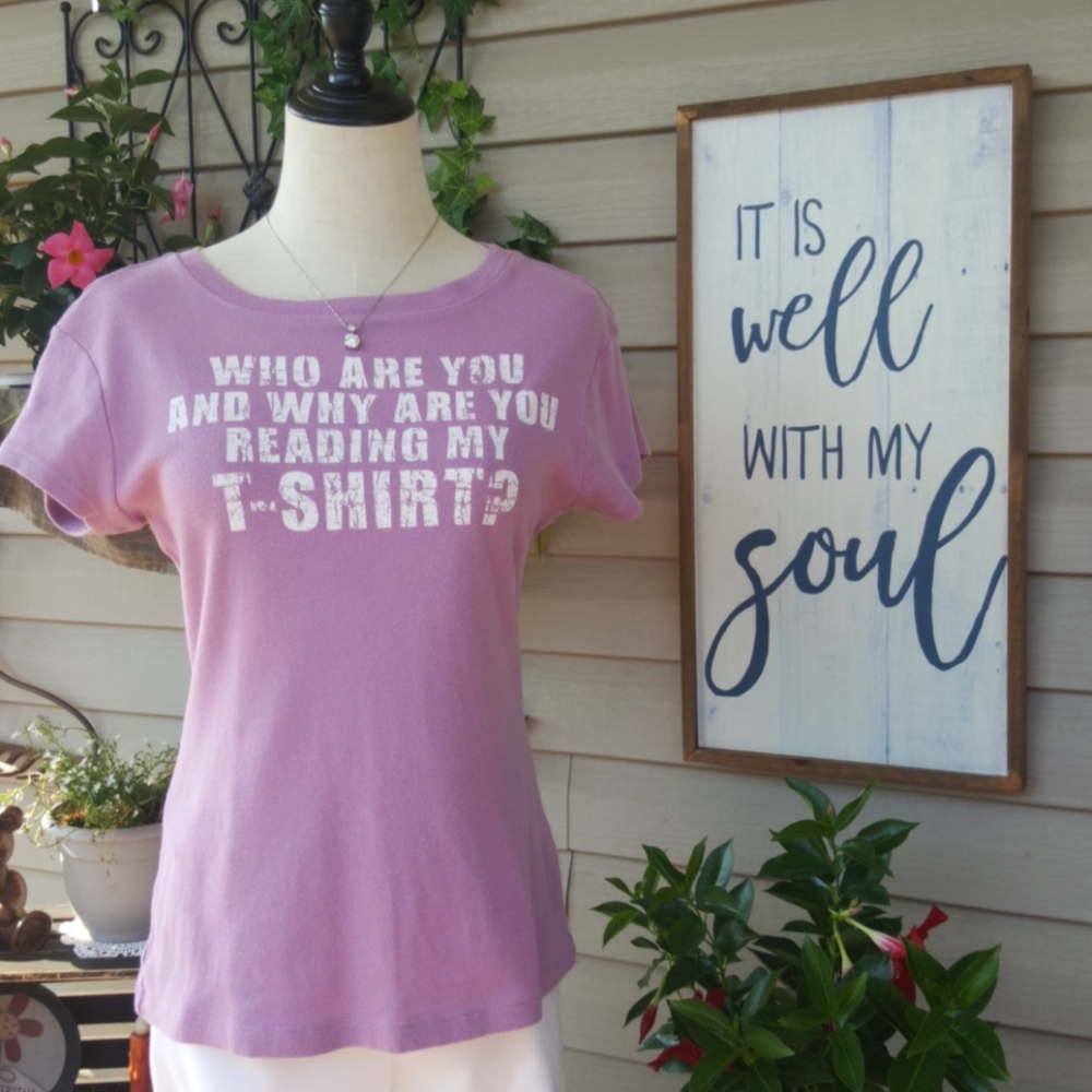 RANSOM ♡ Sweet Vintage Periwinkle Short Sleeve Shirt with Verbiage S